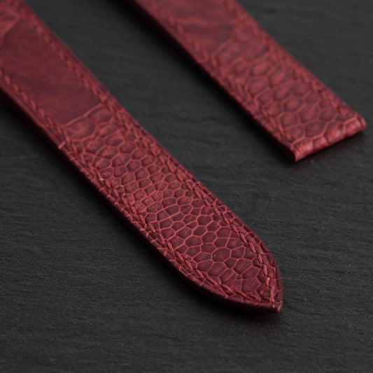 Red Ostrich Leg Single Fold Watch Strap for Cartier Deployant Clasps