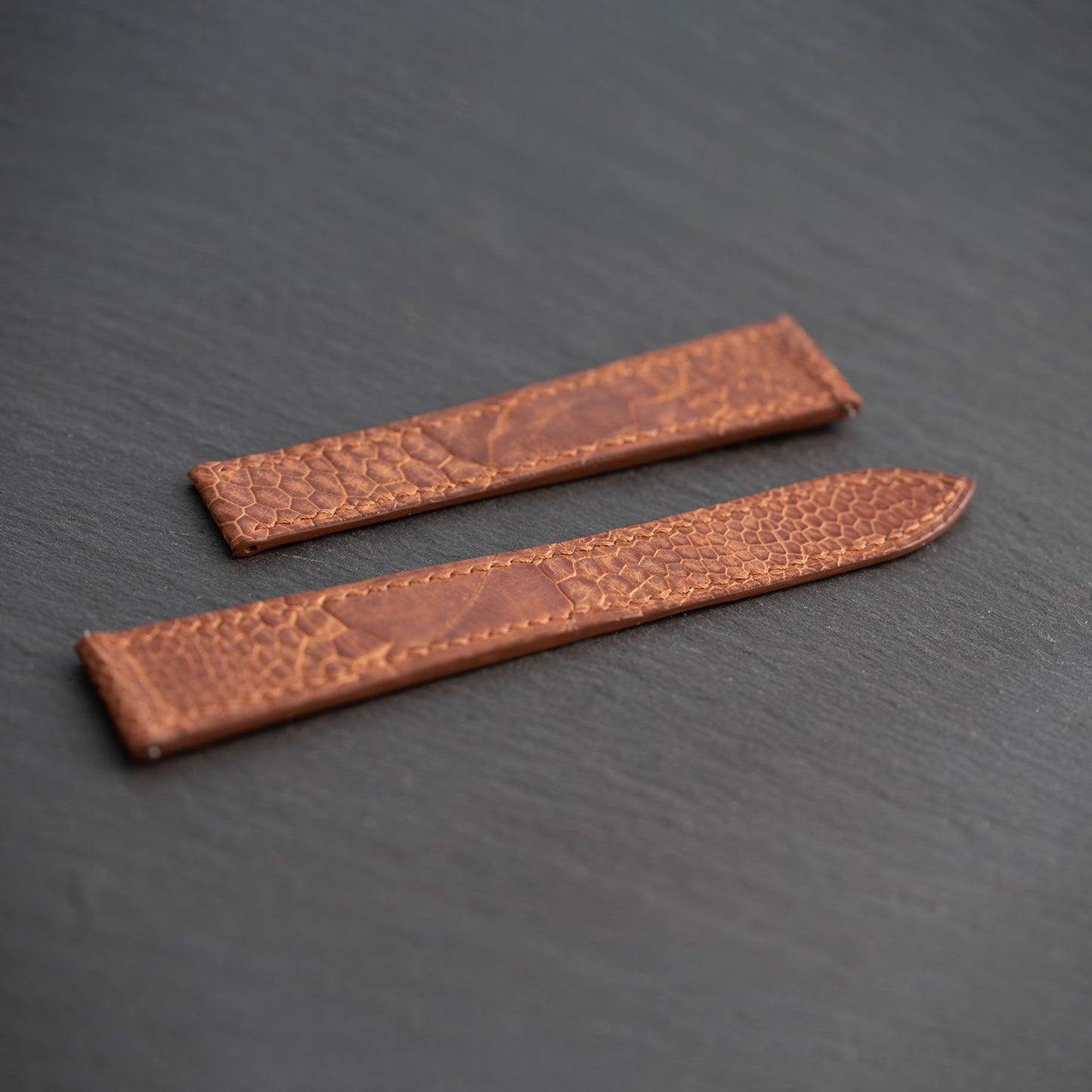 Brown Ostrich Leg Single Fold Watch Strap for Cartier Deployant Clasps