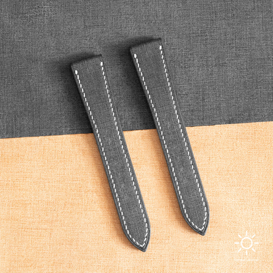 Black Babele Double Fold Watch Strap for Cartier Deployant Clasps - White Stitch