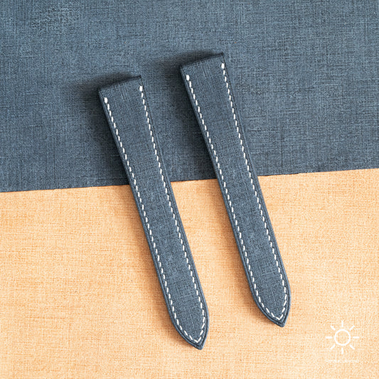 Blue Babele Double Fold Watch Strap for Cartier Deployant Clasps - White Stitch