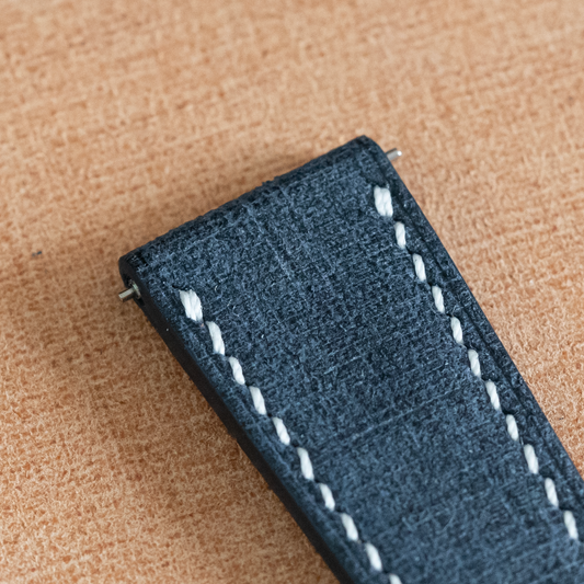 Blue Babele Watch Strap for Cartier Deployment Clasps - White Stitch