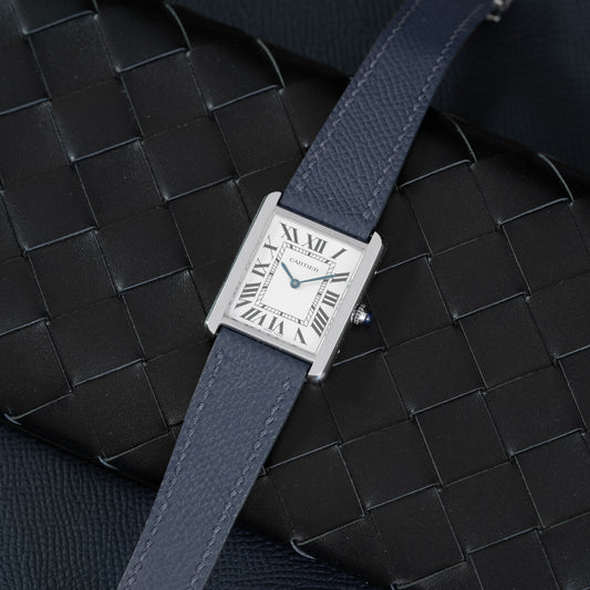 Blue Epsom Double Fold Watch Strap for Cartier Deployant Clasps