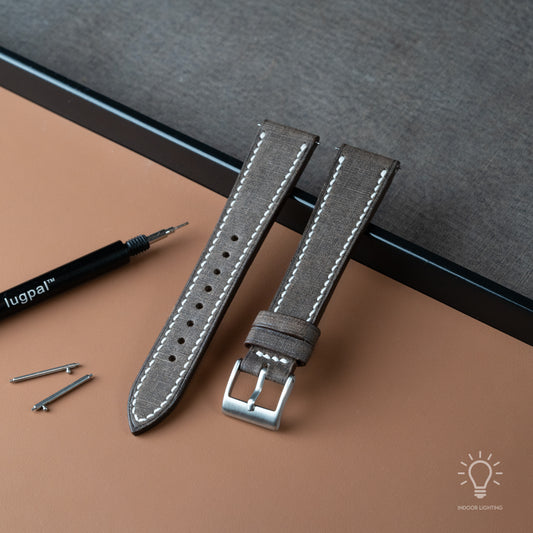 Chocolate Babele Leather Watch Strap - White Stitch