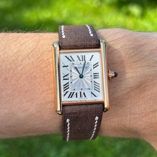 Chocolate Babele Leather Watch Strap - White Stitch