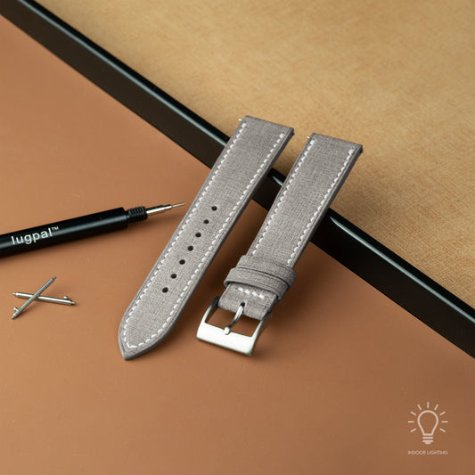 Gray Babele Leather Watch Strap - White Stitch