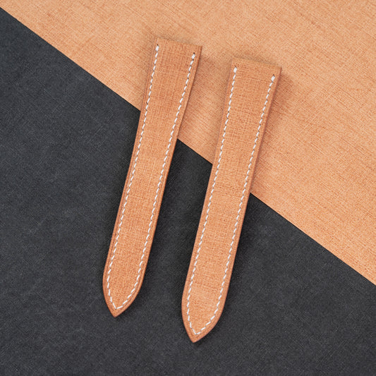 Tan Babele Double Fold Watch Strap for Cartier Deployant Clasps - White Stitch