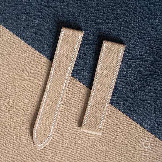 Taupe Epsom Single Fold Watch Strap for Cartier Deployant Clasps - White Stitch