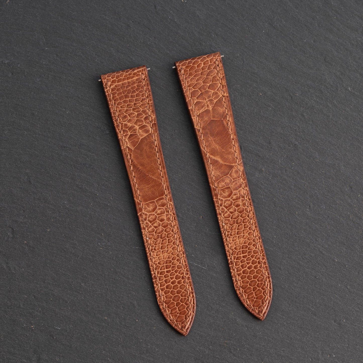 Brown Ostrich Leg Double Fold Watch Strap for Cartier Deployant Clasps