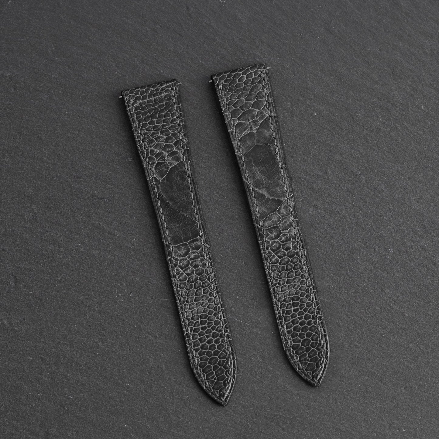 Black Ostrich Leg Double Fold Watch Strap for Cartier Deployant Clasps