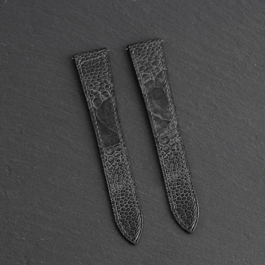 Black Ostrich Leg Double Fold Watch Strap for Cartier Deployant Clasps