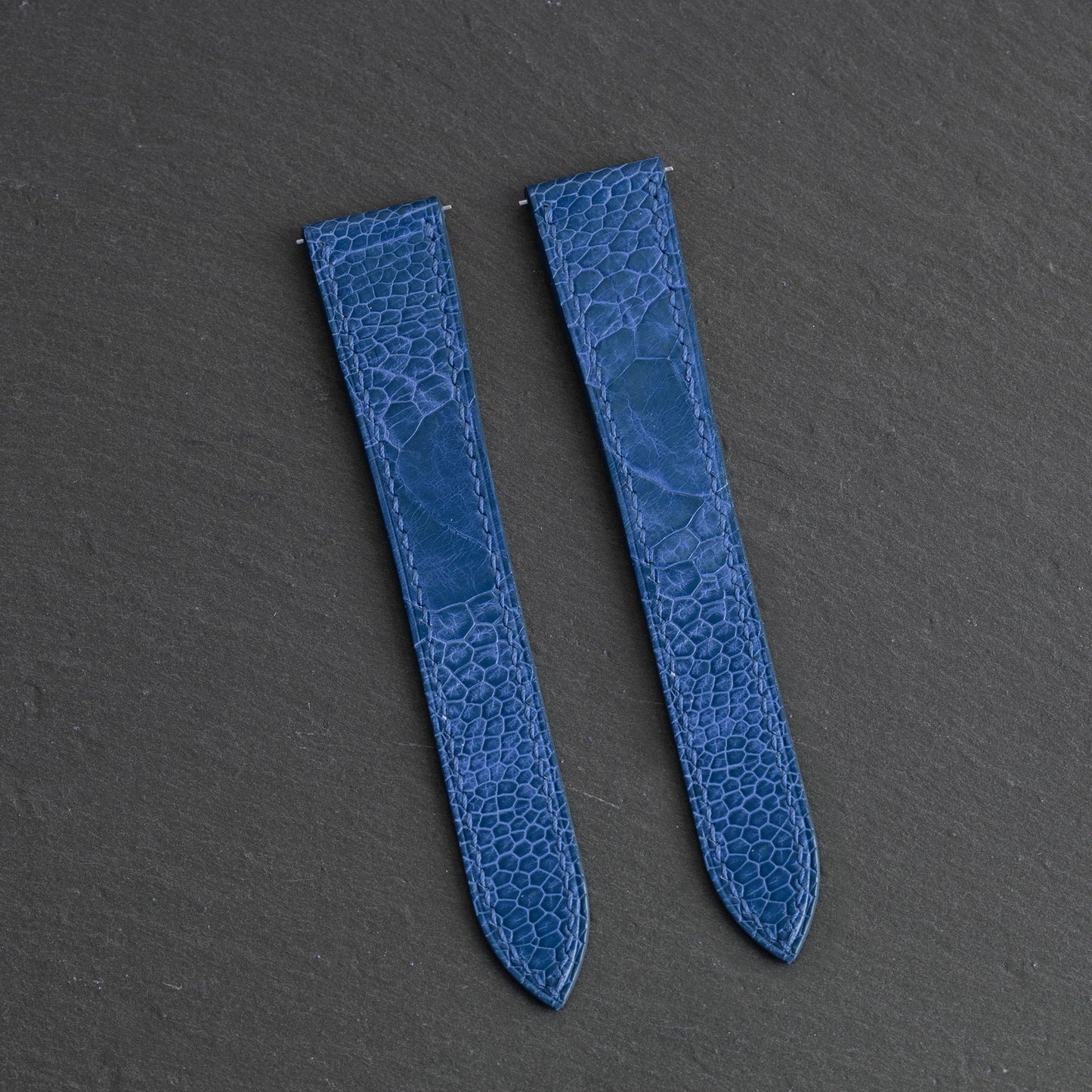 Blue Ostrich Leg Double Fold Watch Strap for Cartier Deployant Clasps