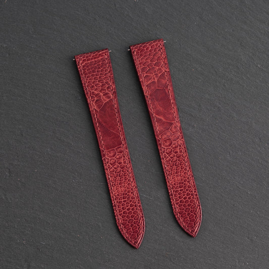 Red Ostrich Leg Double Fold Watch Strap for Cartier Deployant Clasps