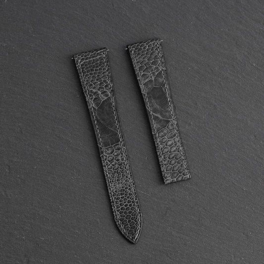 Black Ostrich Leg Single Fold Watch Strap for Cartier Deployant Clasps