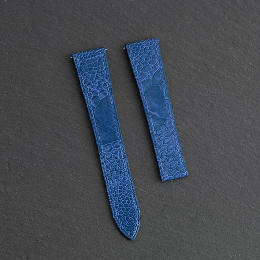 Blue Ostrich Leg Single Fold Watch Strap for Cartier Deployant Clasps