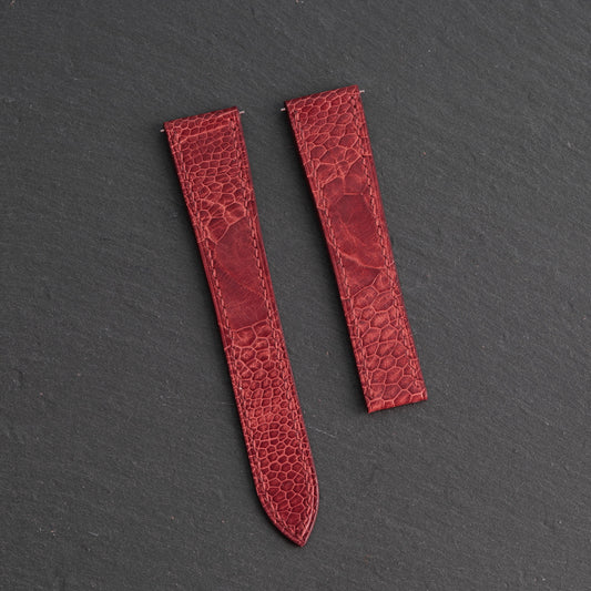 Red Ostrich Leg Single Fold Watch Strap for Cartier Deployant Clasps