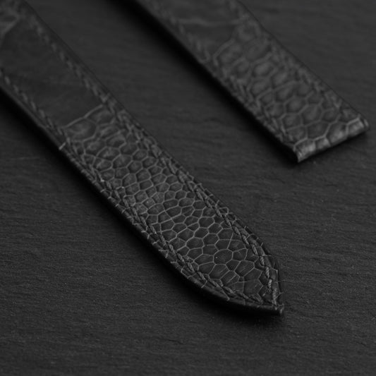 Black Ostrich Leg Single Fold Watch Strap for Cartier Deployant Clasps