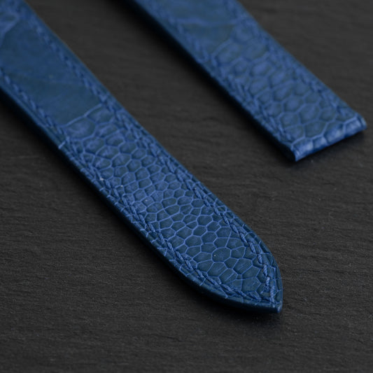 Blue Ostrich Leg Single Fold Watch Strap for Cartier Deployant Clasps