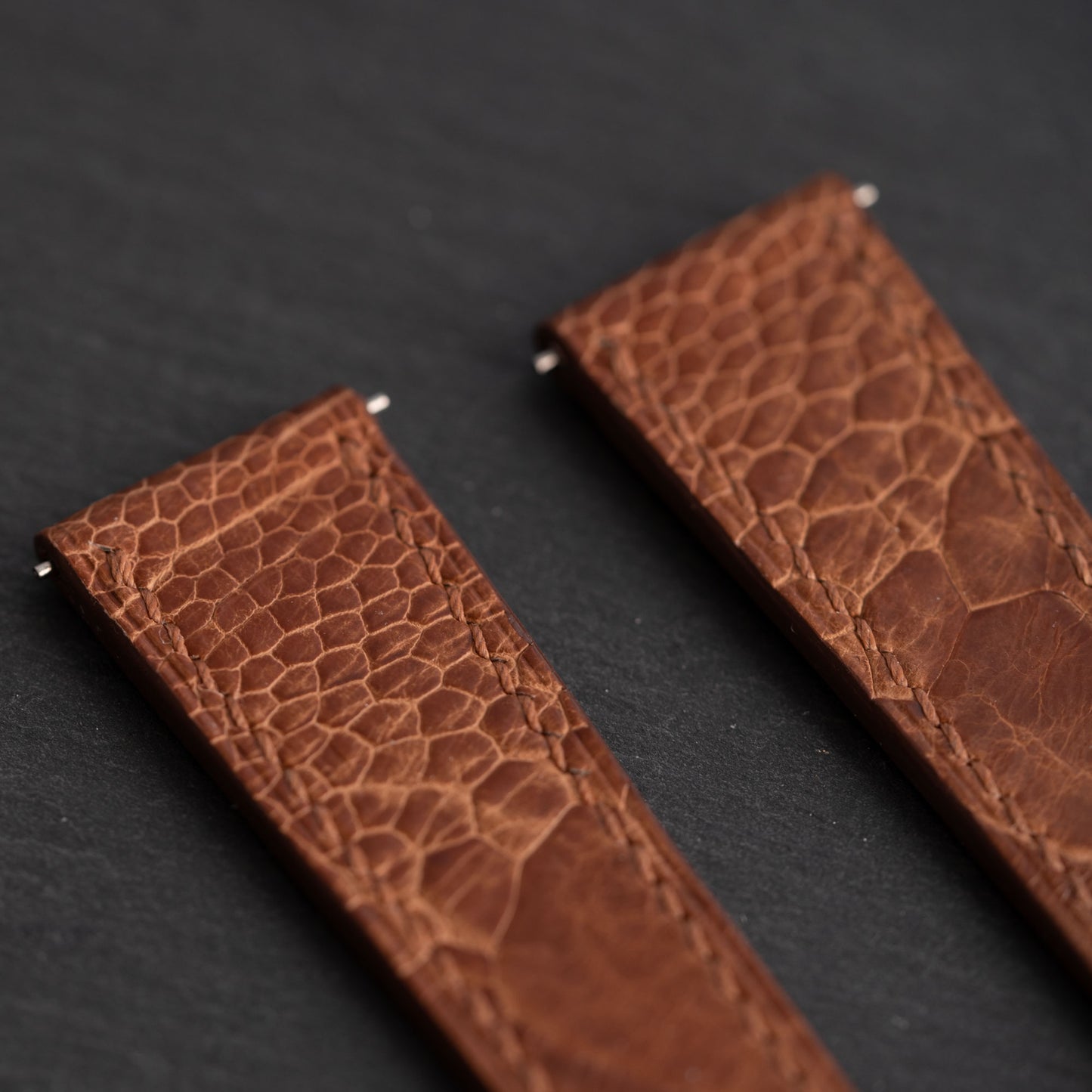 Brown Ostrich Leg Double Fold Watch Strap for Cartier Deployant Clasps