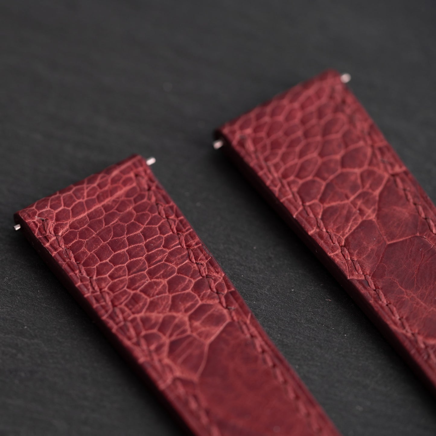 Red Ostrich Leg Double Fold Watch Strap for Cartier Deployant Clasps