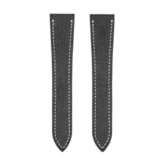 Black Babele Double Fold Watch Strap for Cartier Deployant Clasps - White Stitch