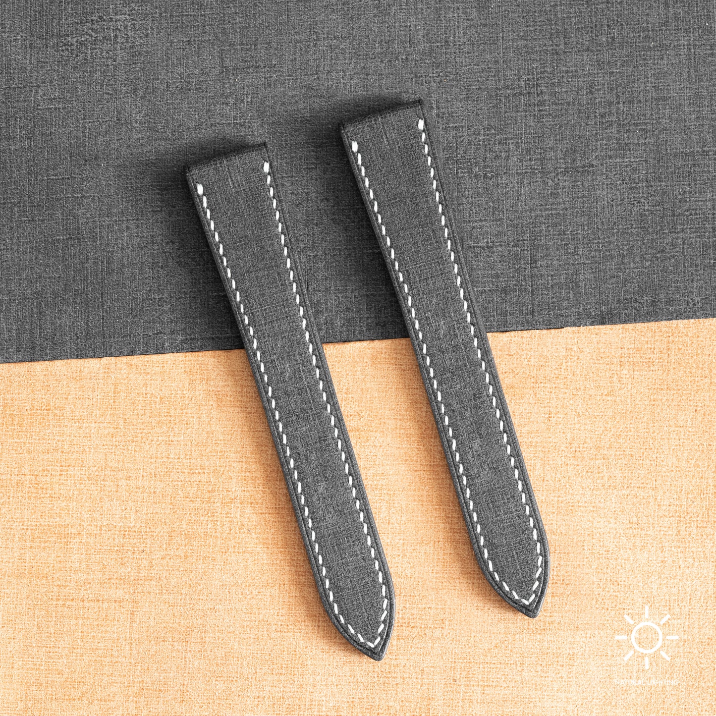 Black Babele Double Fold Watch Strap for Cartier Deployant Clasps - White Stitch