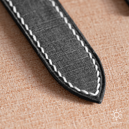 Black Babele Double Fold Watch Strap for Cartier Deployant Clasps - White Stitch