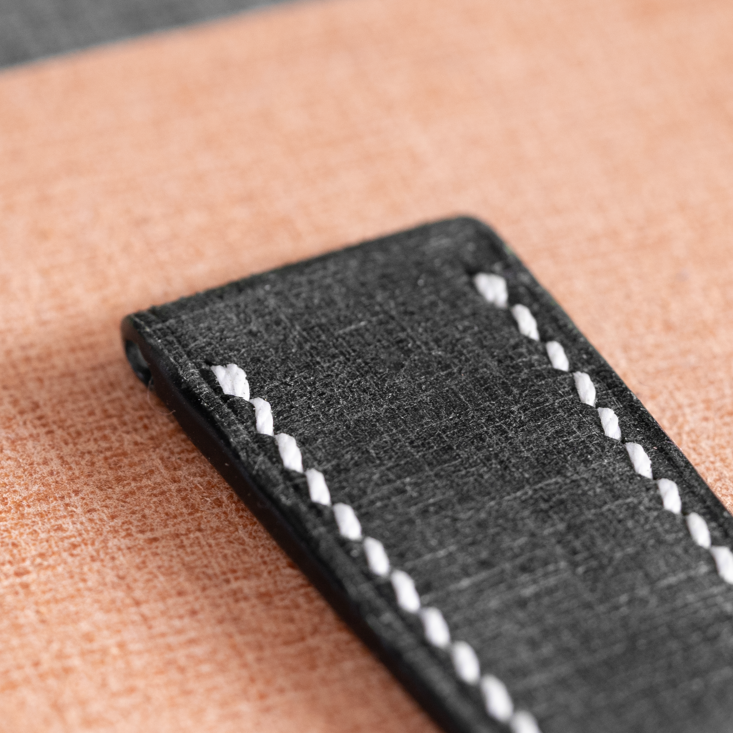 Black Babele Double Fold Watch Strap for Cartier Deployant Clasps - White Stitch