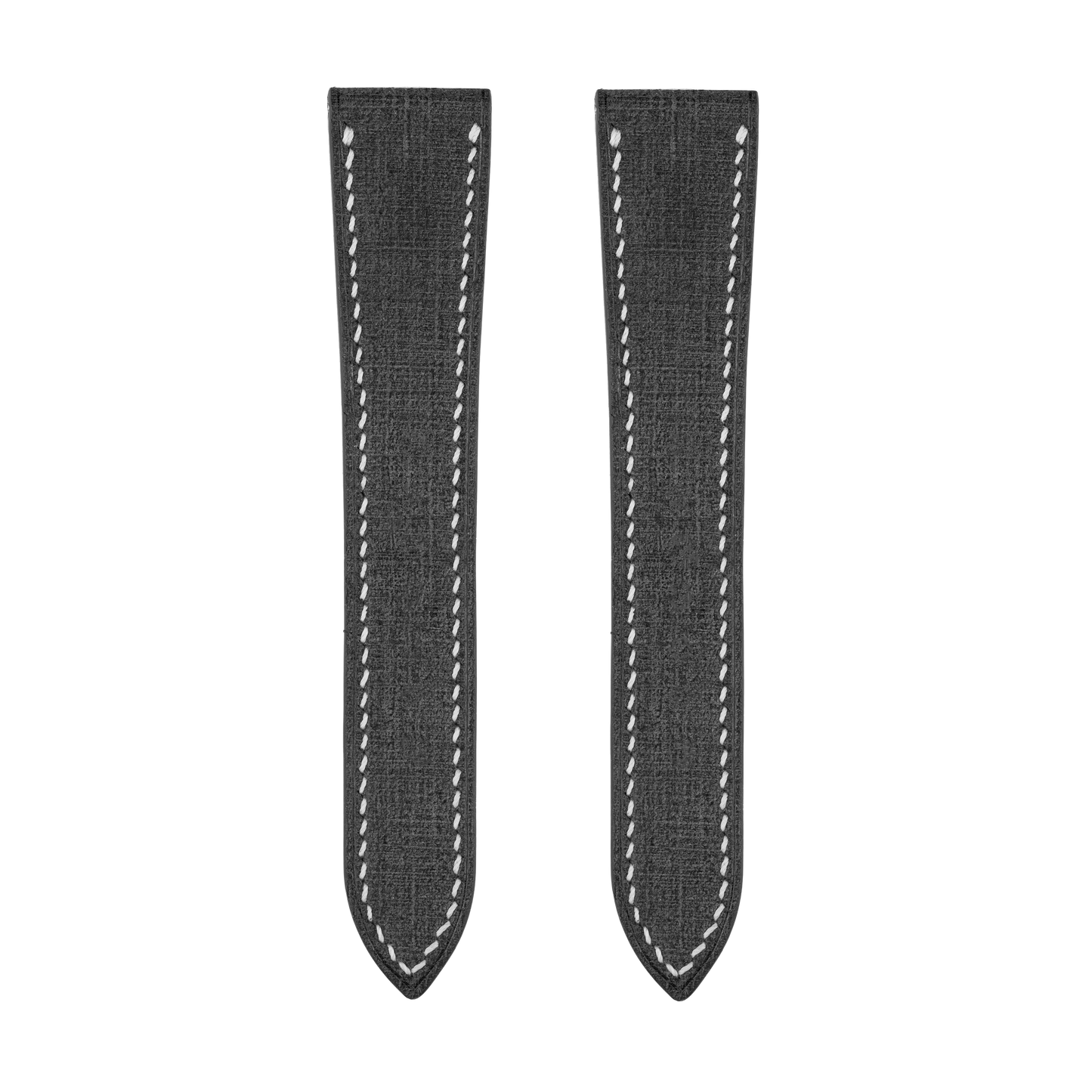 Black Babele Double Fold Watch Strap for Cartier Deployant Clasps - White Stitch