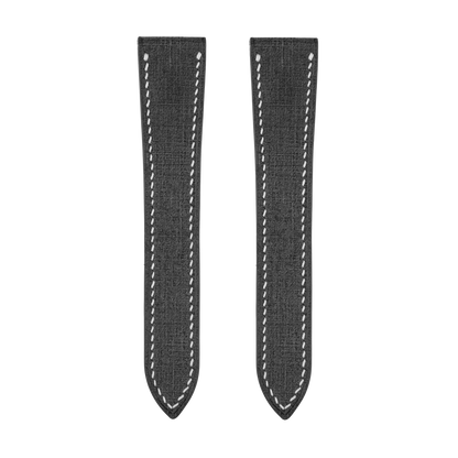 Black Babele Double Fold Watch Strap for Cartier Deployant Clasps - White Stitch