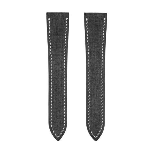 Black Babele Double Fold Watch Strap for Cartier Deployant Clasps - White Stitch