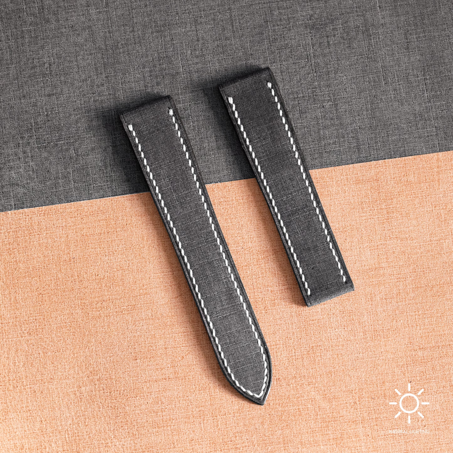 Black Babele Single Fold Watch Strap for Cartier Deployant Clasps - White Stitch