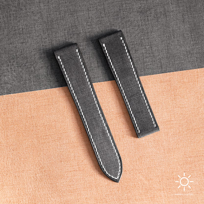 Black Babele Single Fold Watch Strap for Cartier Deployant Clasps - White Stitch