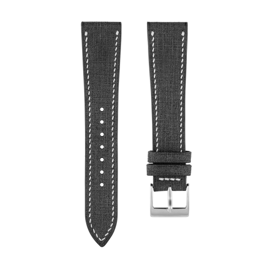 Black Babele Leather Watch Strap - White Stitch