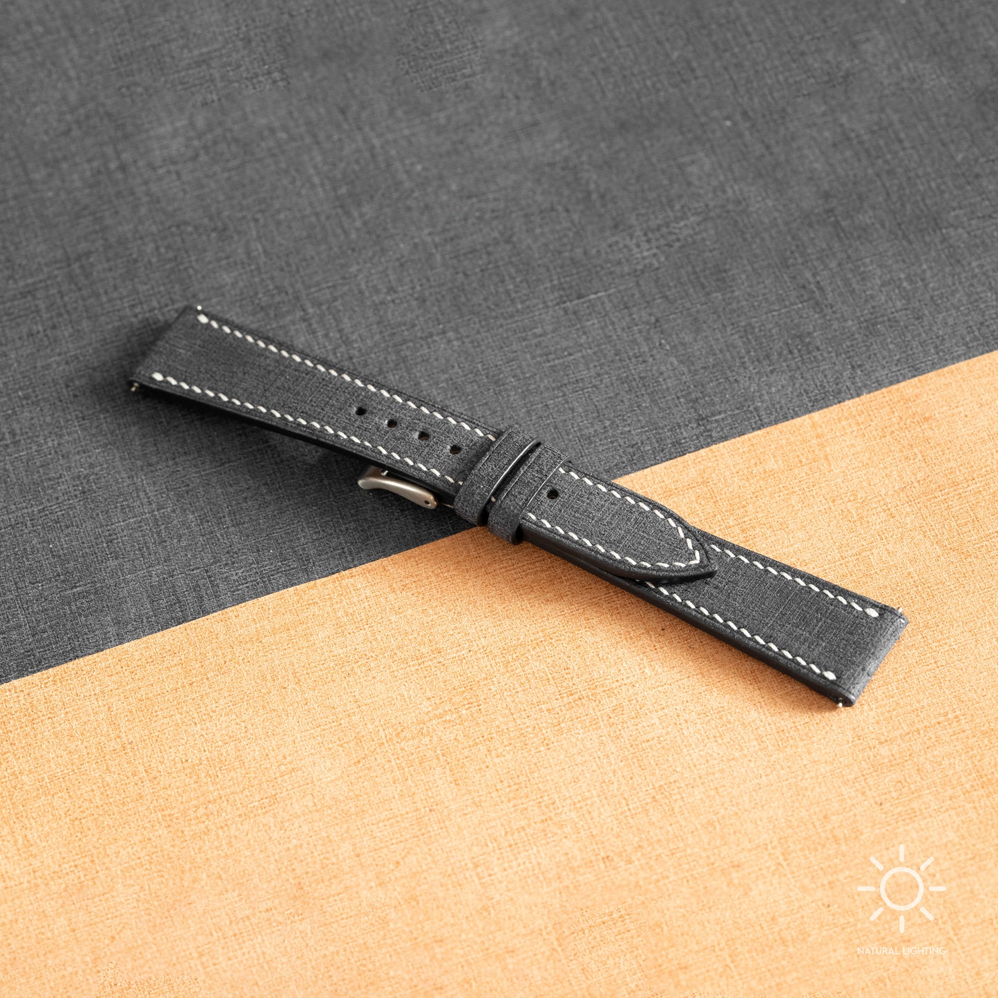 Black Babele Leather Watch Strap - White Stitch