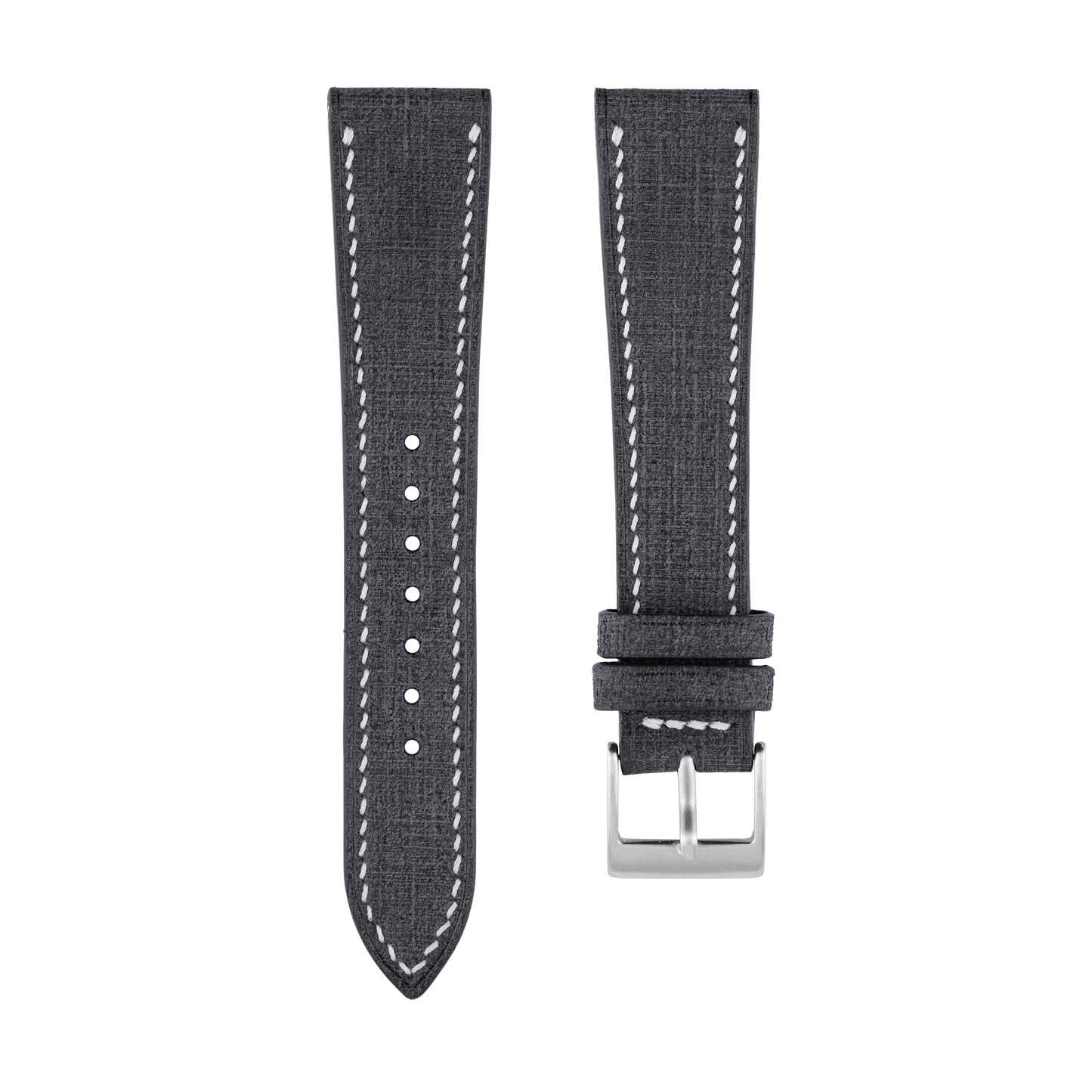 Black Babele Leather Watch Strap - White Stitch