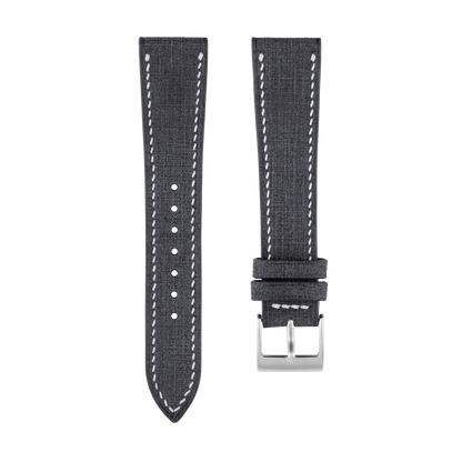 Black Babele Leather Watch Strap - White Stitch