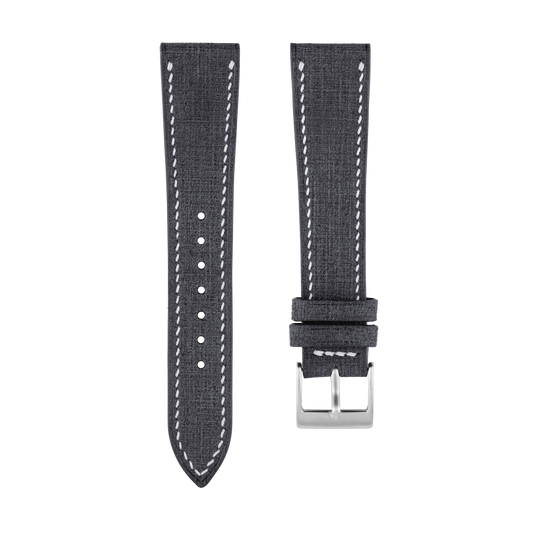 Black Babele Leather Watch Strap - White Stitch