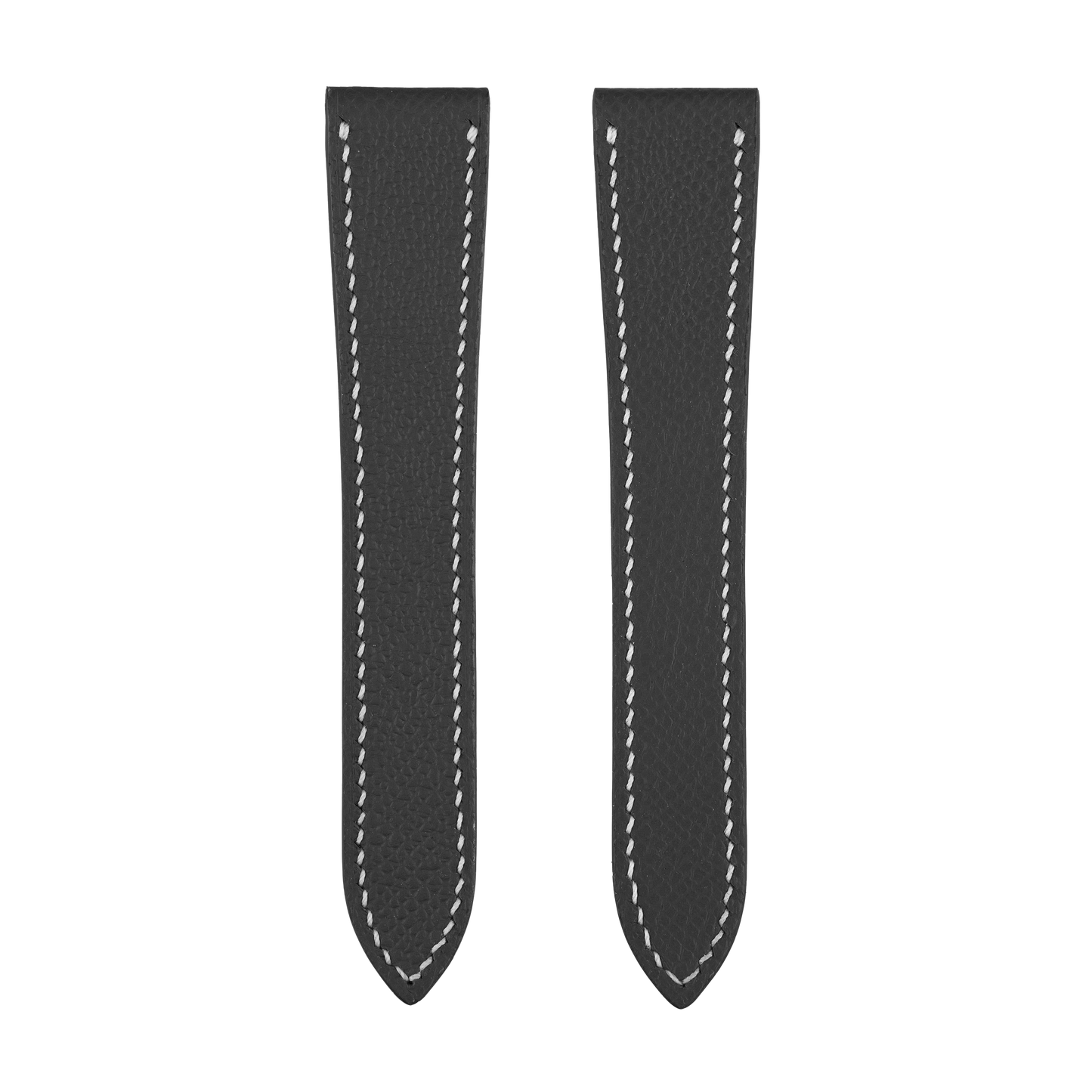 Black Epsom Double Fold Watch Strap for Cartier Deployant Clasps - White Stitch