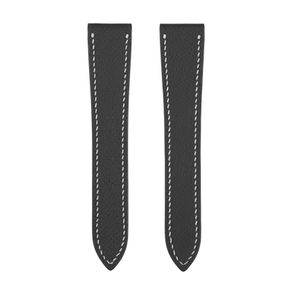 Black Epsom Double Fold Watch Strap for Cartier Deployant Clasps - White Stitch