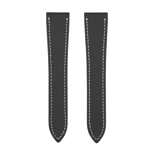 Black Epsom Double Fold Watch Strap for Cartier Deployant Clasps - White Stitch