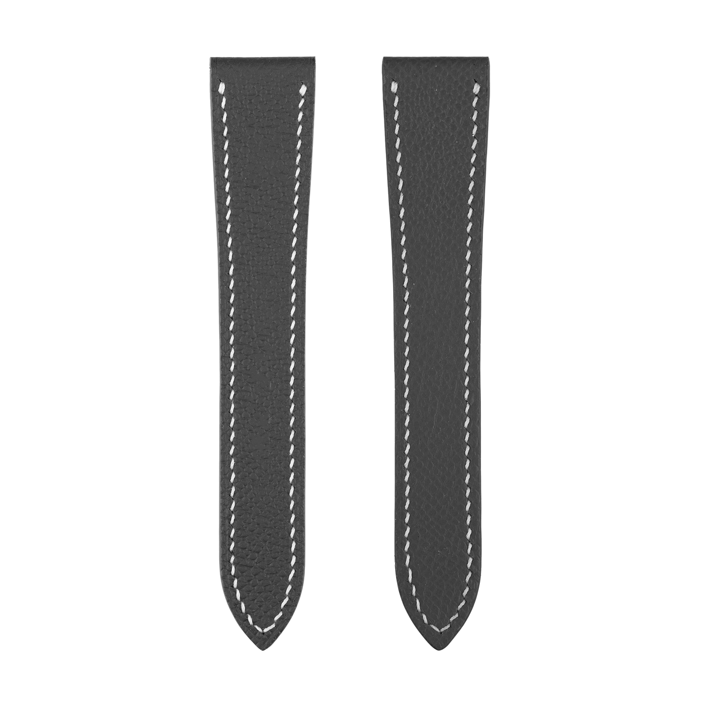 Black Epsom Double Fold Watch Strap for Cartier Deployant Clasps - White Stitch