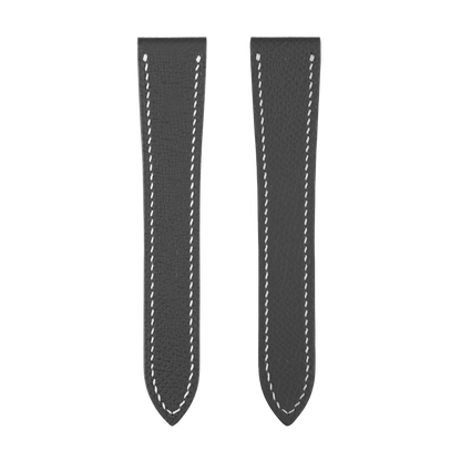 Black Epsom Double Fold Watch Strap for Cartier Deployant Clasps - White Stitch
