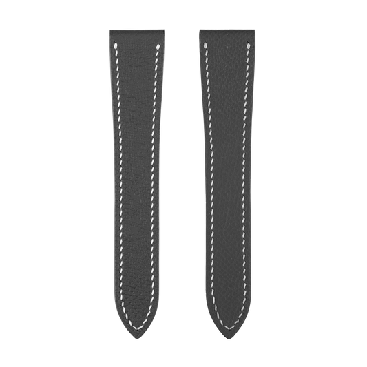 Black Epsom Double Fold Watch Strap for Cartier Deployant Clasps - White Stitch
