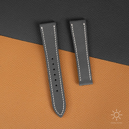 Black Epsom Watch Strap for Cartier Deployment Clasps - White Stitch