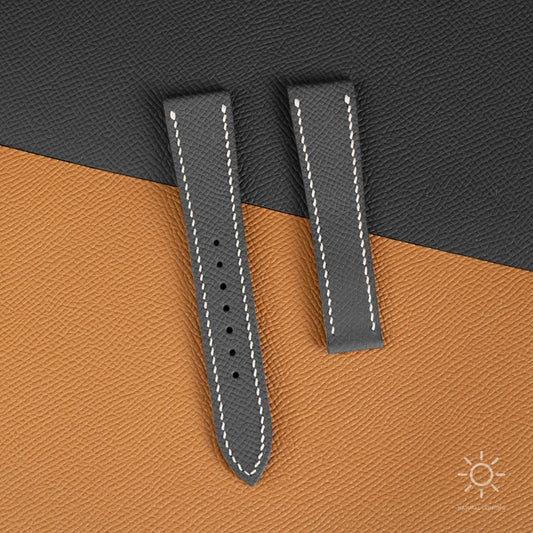 Black Epsom Watch Strap for Cartier Deployment Clasps - White Stitch