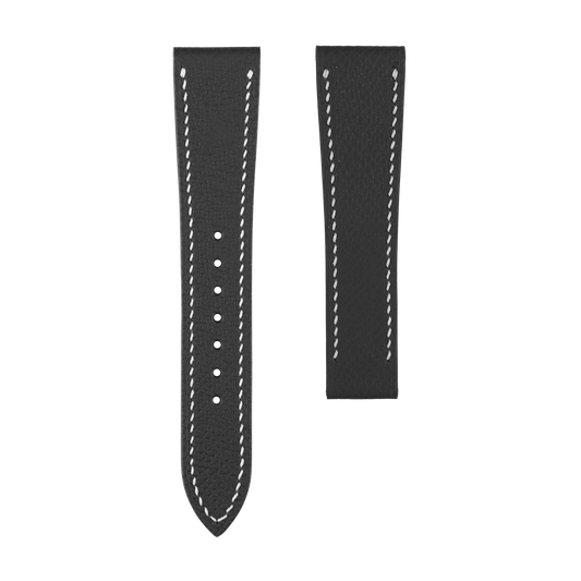 Black Epsom Watch Strap for Cartier Deployment Clasps - White Stitch