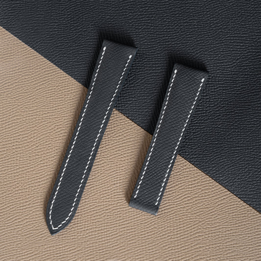 Black Epsom Single Fold Watch Strap for Cartier Deployant Clasps - White Stitch
