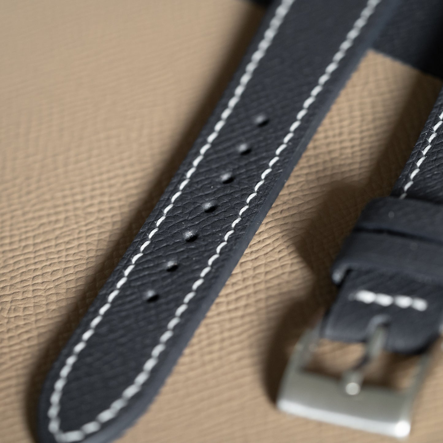Black Epsom Watch Strap - White Stitch