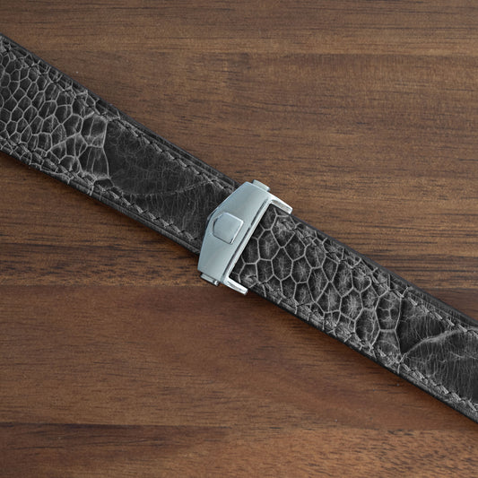 Black Ostrich Leg Strap for Tag Heuer Deployant Clasps