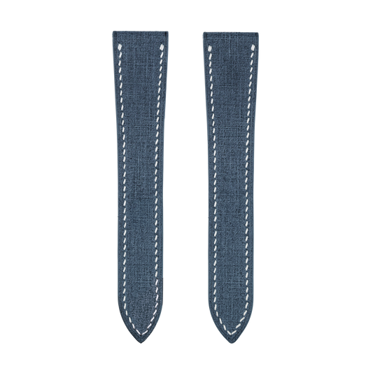 Blue Babele Double Fold Watch Strap for Cartier Deployant Clasps - White Stitch